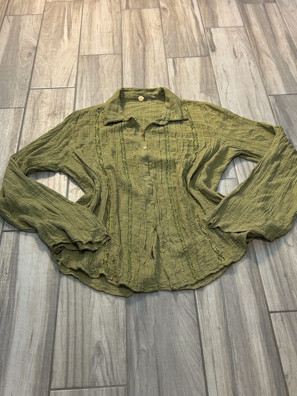 Chartreuse Long Sleeve Mila Top L Crochet Flare Sleeve Textured Boho Hippie